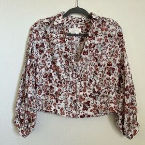 Anthro by Anthropologie Floral Crop M Boho Cottagecore Peasant Top Button Front